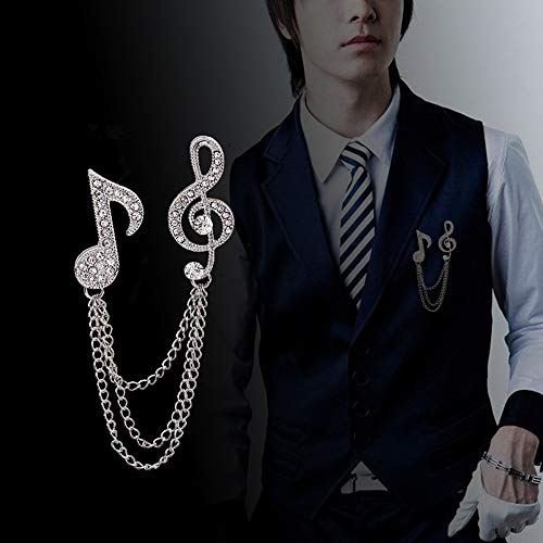 Huture 2 Pack Men's Music Note Mark Brooch Lapel Pin Badge Hanging Chains Collar Brooches Pin for Career Suit Tuxedo of Shirts Tie Hat Scarf for Boyfriend Father Birthday Gold/Silver