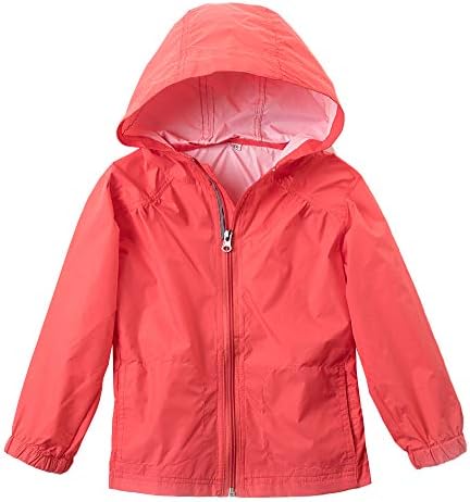Girls' Kids Switchback Rain Jacket Lightweight Waterproof Windproof Front Zip Hoodie Coat Outwear