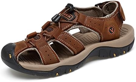 Mens Leather Outdoor Sports Hiking Sandals Trekking Lightweight Athletic Fisherman Beach Shoes