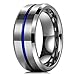 King Will Loop Thin Blue Groove 8mm High Polish Tungsten Carbide Wedding Band Engagement Ring for Men Comfort Fit