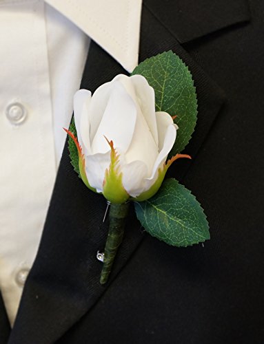 Boutonniere - Real Touch Rosebud (PEVA) Wrapped with Floral Tape (White)