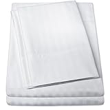 1500 Supreme Collection Dobby Striped Sateen 4 Piece Bed Sheet Set Deep Pocket - All Sizes, 23 Colors - Queen, Dobby Stripe White
