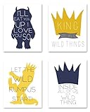 Where the Wild Things Are, King Of All Wild Things, Set of Four 8x10 Nursery Prints - Perfect for Your Baby's Nursery Décor, Perfect Gift for A New Mother, Perfect Gift At Your Next Baby Shower! (Mustard)