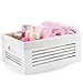 Large Wooden Crate for Storage - Decorative Wood Storage Boxes for Home Books Clothes Toys, This wood crate box / Basket / Bin Organizer is Lined with Machine Washable Soft Linen Fabric - White, Large