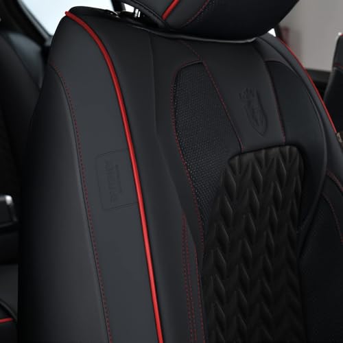 Coverado Leather Car Seat Cover for 5 Seaters, Breathable Car Seat Protector with Embossed Grains, Waterproof Universal Car Seat Covers for Sedan SUV Truck