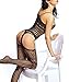Amoretu Womens Striped Lingerie Fishnet Bodysuits Crotchless Bodystocking Black