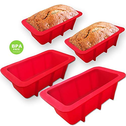 WALFOS Mini Loaf Pan Set NONSTICK,FLEXIBLE Silicone Bread Loaf Pan