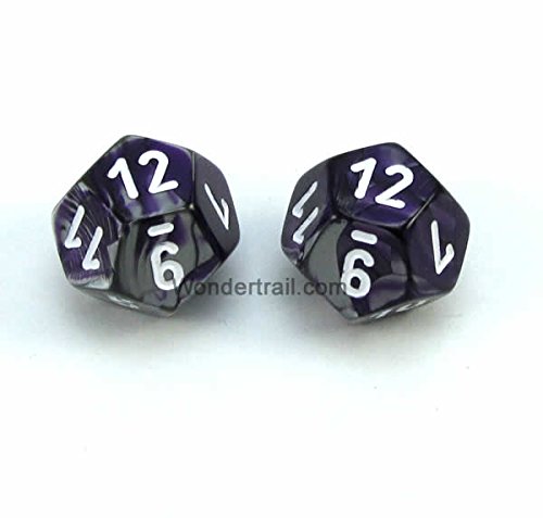 WCXPG1232E2 Purple and Steel Gemini Dice with White Numbers D12 Aprox 16mm (5/8in) Pack of 2 Dice Chessex