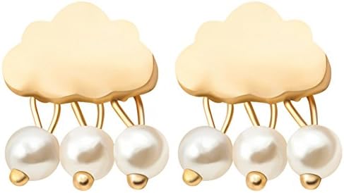 18K Gold plated 3D Tassel Imitation Pearls Cloud Charm Post Stud Earring
