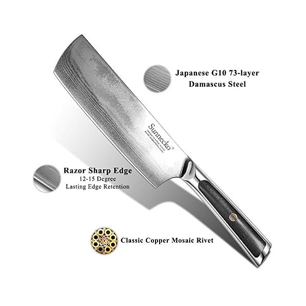 Sunnecko Nakiri Knife 7 inch, Small Cleaver Knife with Damascus Steel