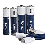 Bump AA/AAA USB Rechargeable Polymer Lithium Battery Combo 4 Pack