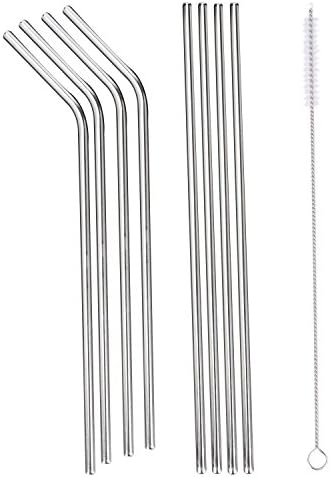 Concide Set of 8 Stainless Steel Straws FDA-Approved Ultra Long 10.5'' Drinking Metal Straws For 30oz Stainless Tumblers Rumblers Cold Beverage (4 Straight Straws + 4 Bent Straws + 1 Pipe Cleaner)