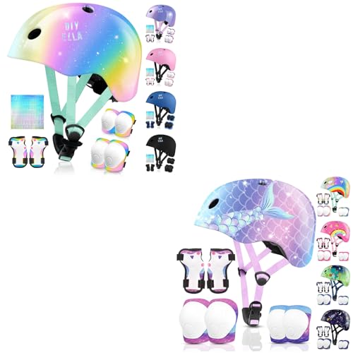 Vvinca Kids Toddler Helmets 3-5 Years, Knee Pads and Elbow Pads Set Wrist Guard Sports Protective Gear Set for Roller Skate Bicycle Skateboard Scooter Girl Boy Birthday Gift