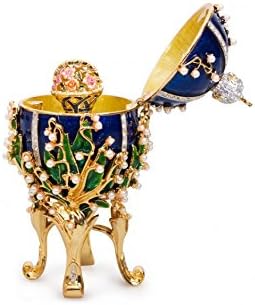 Lily-of-the-valley Musical Fabergé Style Egg (Blue) with Swarovski Crystals.