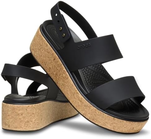 Femme Brooklyn Cork Low Wedge Sandales, Black/Black, 34/35 EU