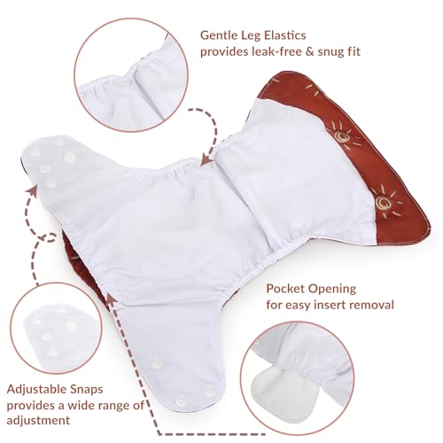 Smarbore Baby Cloth Diapers Set - 4 Pack with 4 Inserts & 1 Wet/Dry Separation Bag, Reusable Infant Toddler Nappy, Adjustable Pocket Diapers for Baby Boys and Girls (6-33 pounds, 0-3 Years)