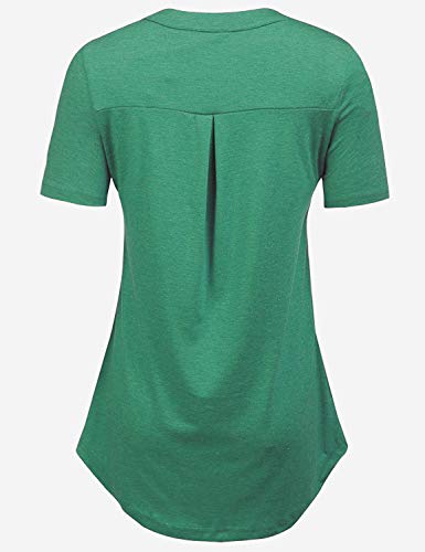 LuckyMore Womens Casual V Neck Button Decor Summer Swing Tunic Tops Shirts Teal Green S