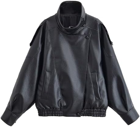 CIDER Faux Leather Stand Collar Zipper Biker Jacket: Brown, XS at