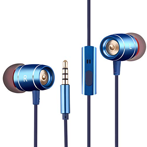 Gihery Earphones,Stereo Ear Buds with Microphone Noise Isolating in-Ear Headphones Enhanced Bass Wired Ear Buds for Sports Gym Running Workout for 3.5mm Audio Jack (Bule)