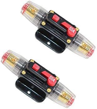 CompStudio 2 Piece 50A 50 Amp Circuit Breaker Reset Fuse Holder Inline Fuse For for Auto Car Marine Boat Stereo Switch Audio Inverter System Protection