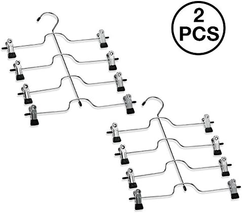 ReSkirt Organizer – Set of 2 Ultra Space Saver 4-Tier Closet Hanger with Durable Solid Chrome Metal Frame and Super Strong Swiveling Clip | Excellent for Skirt Dress Trouser | 1303.2