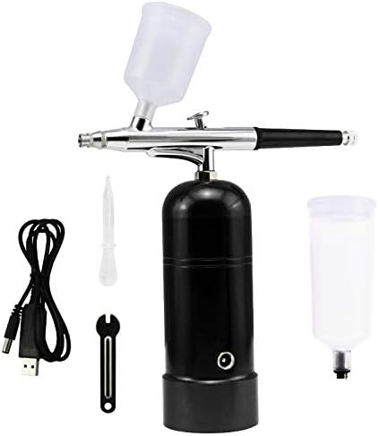 Multi-Purpose Airbrush Kit, Portable Rechargeable Cordless Mini Airbrush Compressor Set for Makeup, Paint, Cake Decor, Model Coloring, Tattoo, Nail Art (0.4mm/20cc&40cc/Black)