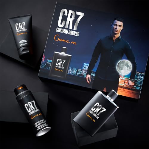 Cristiano Ronaldo CR7 Game On Set de Regalo - Colonia Deportiva y Audaz para Hombres con Notas Amaderadas - Spray Corporal y Gel de Ducha - 3 pz