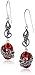 Sterling Silver Oxidized Genuine Marcasite and Red Glass Layered Dangle Earrings