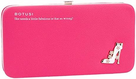 Fineshow Women High Heels Print Bifold Long Wallet Phone Money Clip Card Case Clutch Purse Handbag (Hot Pink)