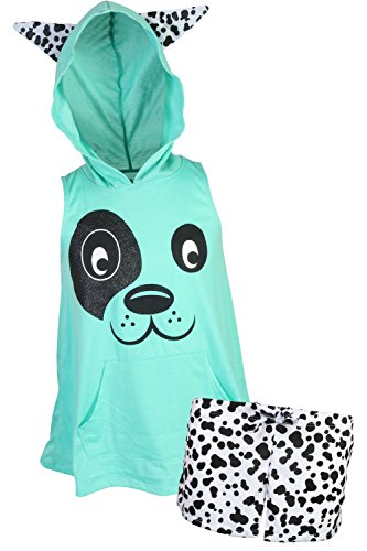 dELiAs Girl's Sleeveless Summer Pajama Short Set With Animal Character Hood, Dog, Size 10/12' - Thumbnail 5