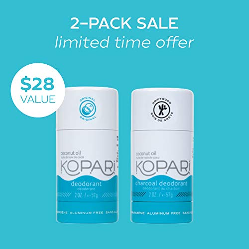 Kopari Aluminum Free Natural Deodorant Original + Charcoal 2 Pack Vegan, Gluten Free