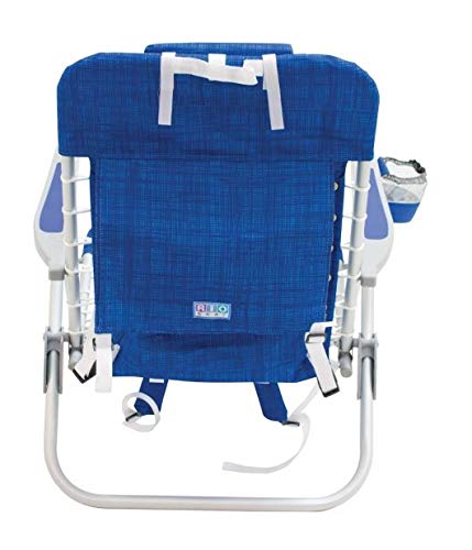 RIO BEACH Beach Chairs Backpack and Beach Umbrella with Cup Holders Lace-Up Backpack Chair Set, Nautical Blue + 7' Beach Umbrella with Integrated Sand Anchor and Table