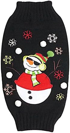 Dorapocket Pet Christmas Tree Knitting Pattern Clothing Big Dog Sweater Plush Ball Cool Sunglasses Snowman Coat Snowflake Scarf Play Clown Holiday Outfit Elk Scales Embroidered Jersey Shirt,Black XL