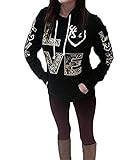 FCYOSO Women Long Sleeve Love Printed Kangaroo Pocket Hoodie Sweatshirt Black (US,M/Asia,L)