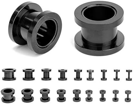 CABBE KALLO 18PCS Ear Tunnels Stretching Kit Stainless Steel Screw Fit Gauge Plugs Set 14G-00G Double Flared Expander