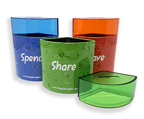 DE Save Spend Share Money Jar | Three-Part Money Tin Teaches Kids Financial Management - Deposit Coins and Bills