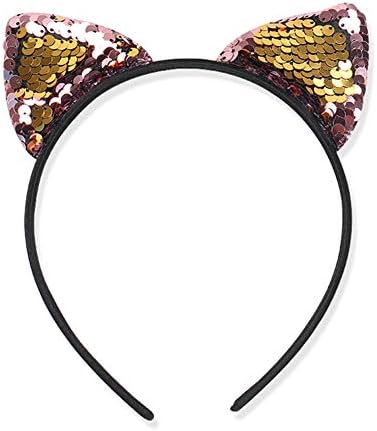 Hair Hoop Hairband Sequins Fabala Glitter Hair Accessories Headband Cat Ears(Rose Gold)