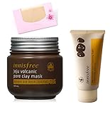 BUNDLE - Innisfree Jeju Volcanic Pore Cleansing Foam, 5.09 Ounce + Innisfree Jeju Volcanic Pore Clay Mask, 1.6 Ounce + SoltreeBundle Natural Hemp Paper 50pcs