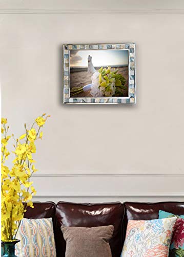GIFTME 5 Silver Plate Picture Frame 8x10 Mother of Pear Wall Frame 8by10 Wedding Photo Frame Mosaic Glass Tabletop Picture Frame (Grey+ White) - Thumbnail 2