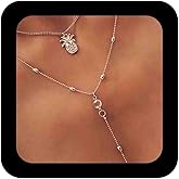 Iaceble Bohemia Layered Pineapple Necklace Choker Long Cz Crystal Y Lariat Chain Necklace Gold Cz Beaded Y Shape Necklace Chain Summer Fruit Necklace Jewelry for Women