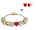 Emoji Gold Plated Strand Bracelet With Heart Earrings - 10 Enamel Painted Interchangeable Fun Emoji Faces Beads on a 7