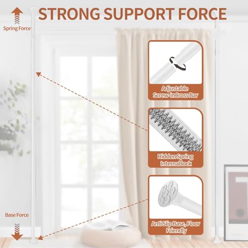 Dsocool Room Divider Curtain Rod, No Drilling Room Separator for Space Partition Adjustable 122-305cm(H) 70-177cm(W) Heavy Duty Temporary Wall Divider Floor to Ceiling Tension Rod, White