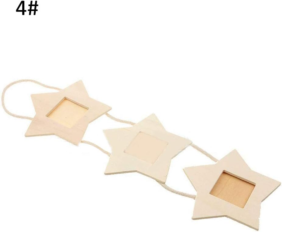 lamta1k 3 Pockets Wooden Love House Star Flower Apple Hanging Photo Frame HomeHigh Quality and Practicality Decor - Stars