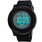 Aposon Men's Digital Electronic Sport Watch Multifunction Military 24H Time Quartz Waterproof Casual LED Back Light with Simple Design 164ft 50M 5ATM Water Resistant Calendar Month Date Day - Black