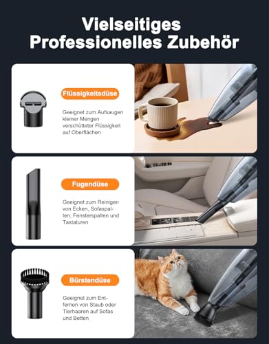 Rolgno Handheld Vacuum Cleaner Battery, [9000Pa & Quick Charging Station] Handheld Vacuum Cleaner Wireless with LED Lights, 2 Washable HEPA Filters, Wet & Dry Car Vacuum Cleaner Hoses, Strong for Home, Office, Car