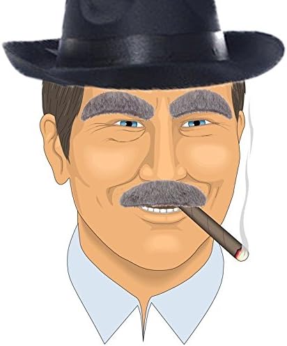 2 Set Adhesive Facial Hair Set - Gray Fake Mustache Eyebrows - Wacky Old Man Costume Accessory Ornaments