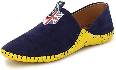 FUCASSO Men's Fine Quality and Comfortable Blue Yellow Driving Shoes