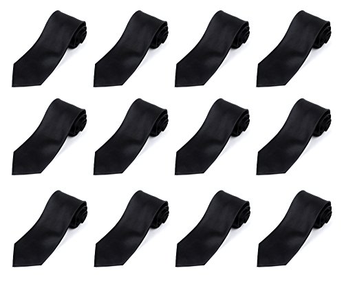 Umo Lorenzo - Mens Polyester Solid Black Satin Neck Ties (48 Pack)