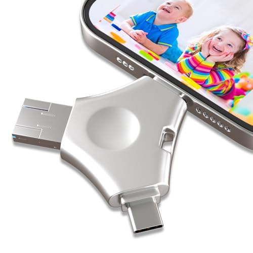 512GB USB Flash Drive for iPhone, 4 in 1 Pendrive External Memory for Downloading Photos, 512GB USB C Pen Drive USB Stick 3.0, High Capacity Memory Stick Compatible with iPhone/Pad/Android/PC