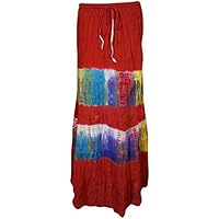 Mogul Interior Womens Maxi Skirt Tie Dye Vintage Crinkle A-Line Summer Charming Flirty Boho Long Skirts S/M/L